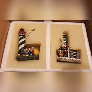 Danbury Mint Holiday Lighthouse Ornament Set - Red, Green, Gold